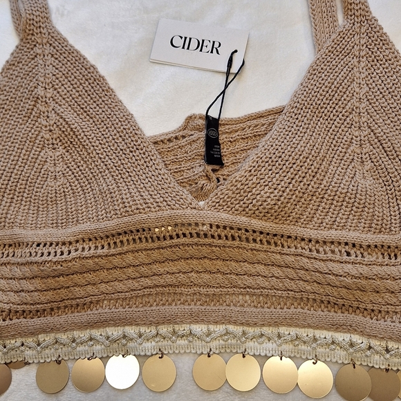 NWT- Cider Tan Knit Bralette with Gold Accents - Picture 3 of 11